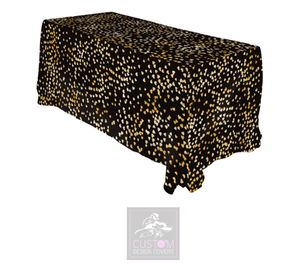 Gold Hearts on Black Rectangle Table Cover