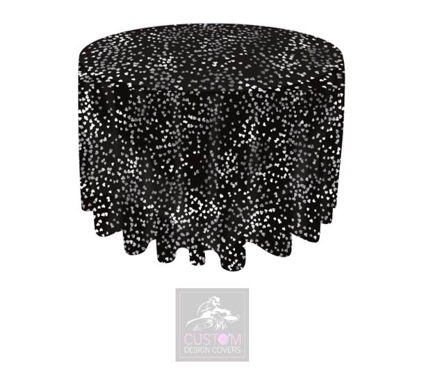 Grey Hearts on Black Round Table Cover 