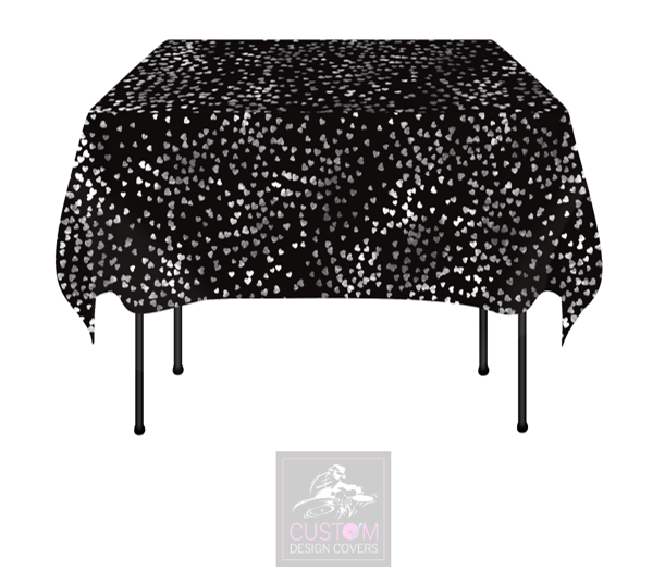 Grey Hearts on Black Square Table Cover