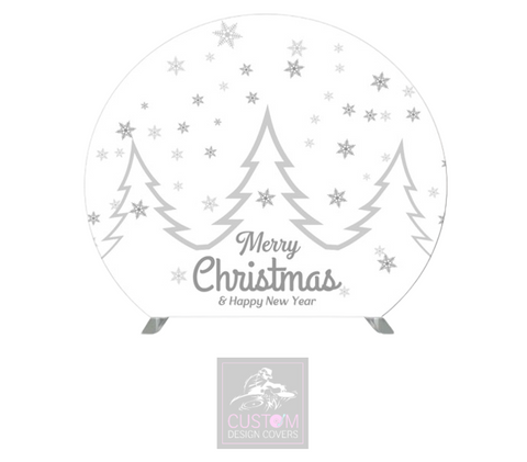 White & Grey Christmas Half Circle Backdrop Cover (DOUBLE SIDED)