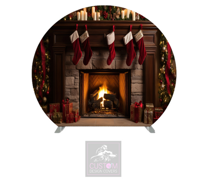 Christmas Fireplace Half Circle Pillowcase Backdrop Cover