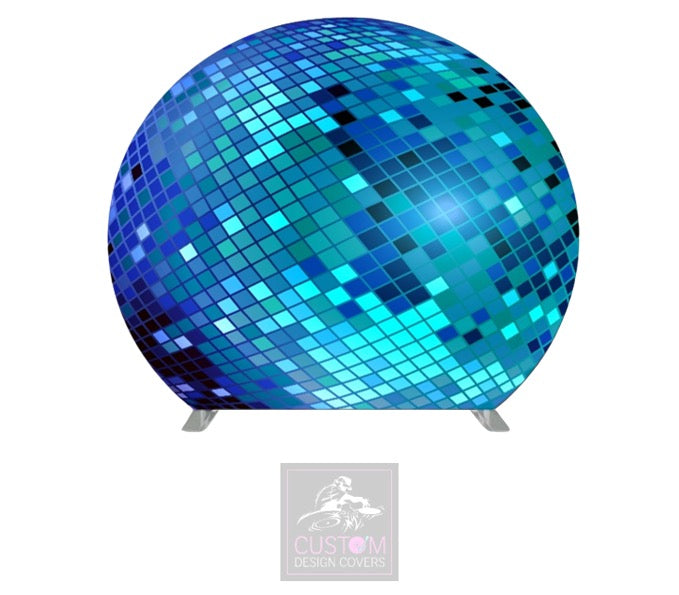 Blue Mirror Ball Half Circle Pillowcase Backdrop Cover (DOUBLE SIDED)