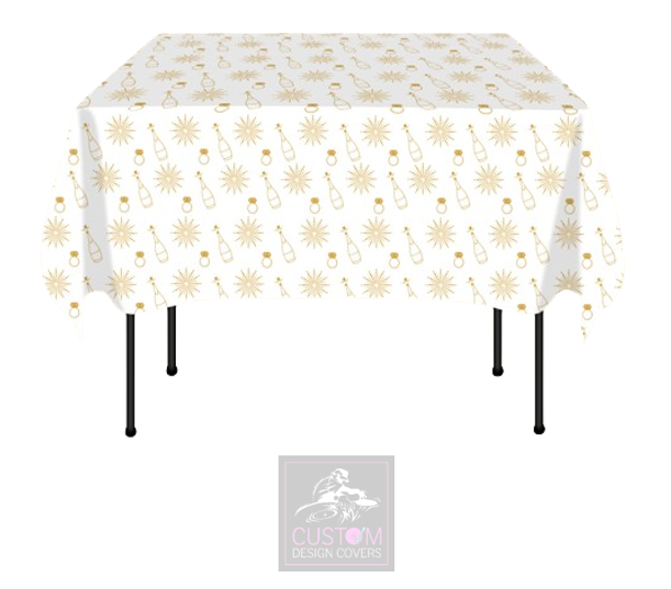 Gold Celebration on White Square Table Cover