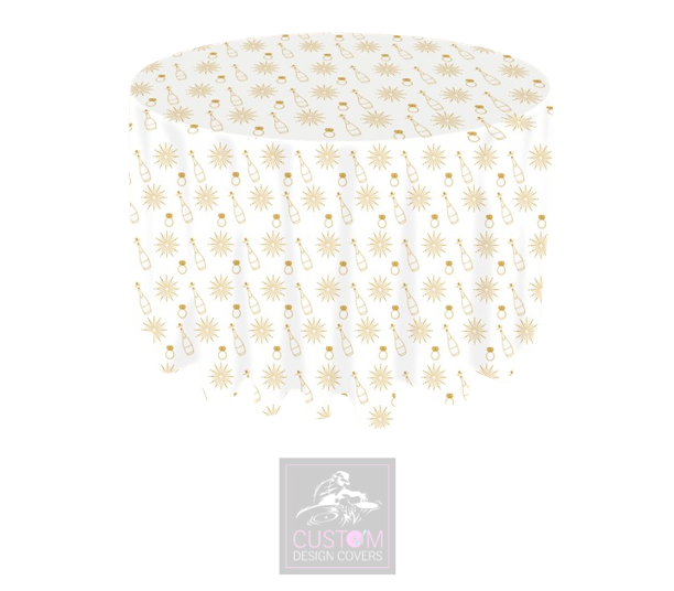 Gold Celebration on White Round Table Cover