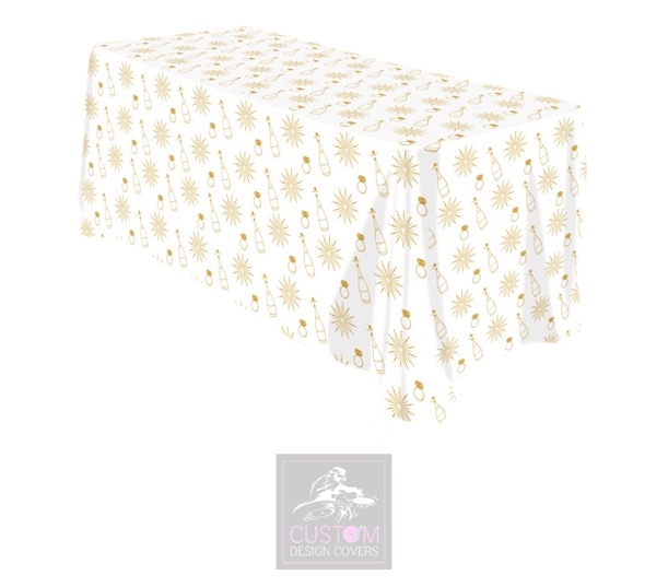 Gold Celebration on White Rectangle Table Cover