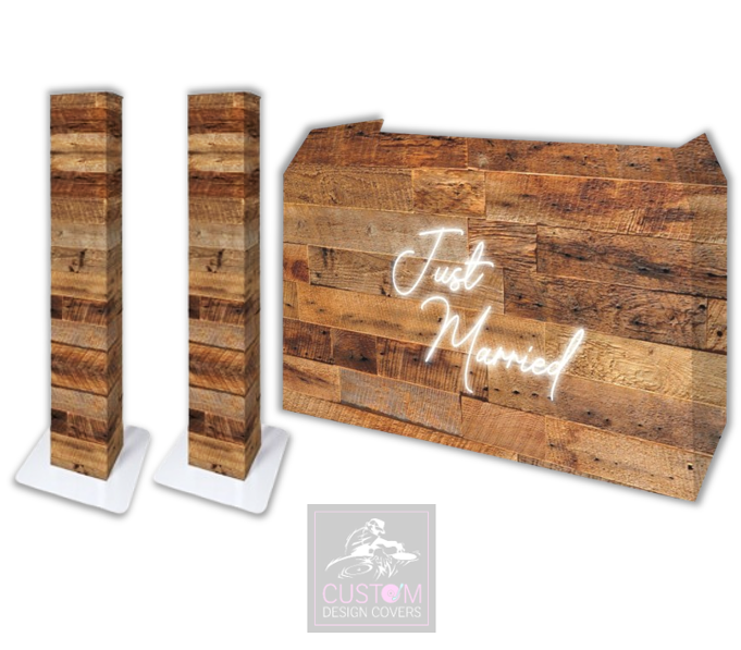 Rustic Just Married Lycra DJ Booth Cover (PACKAGE BUNDLE)