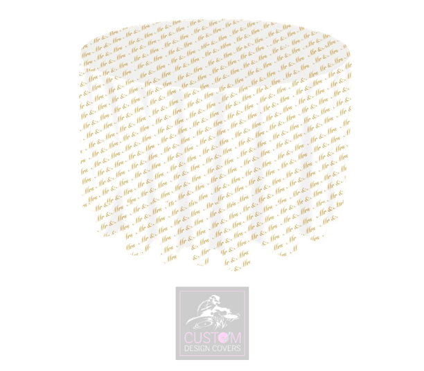 Mr & Mrs Gold on White Round Table Cover