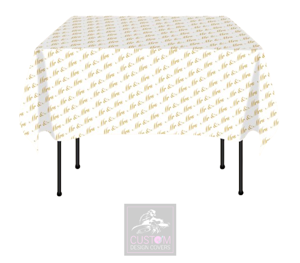 Mr & Mrs Gold on White Square Table Cover