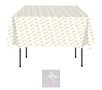 Mr & Mrs Gold on White Square Table Cover