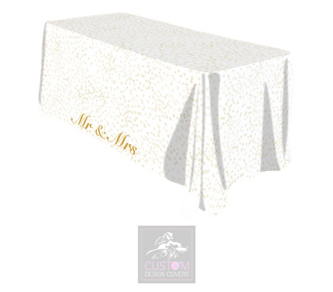 Mr & Mrs & Hearts on White Rectangle Table Cover