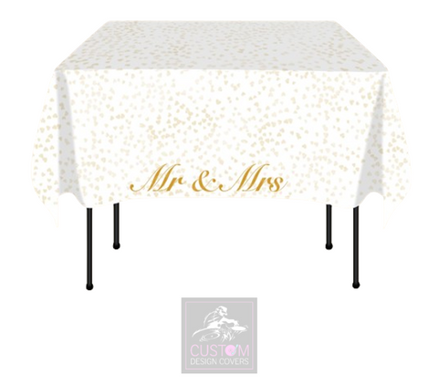 Mr & Mrs & Hearts on White Square Table Cover 