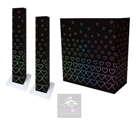 Black Rainbow Hearts Lycra DJ Booth Cover (PACKAGE BUNDLES) - TRUSS 