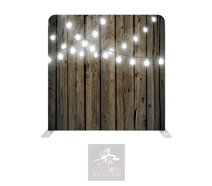 Festoon Lighting on Rustic Lycra Pillowcase Backdrop Cover