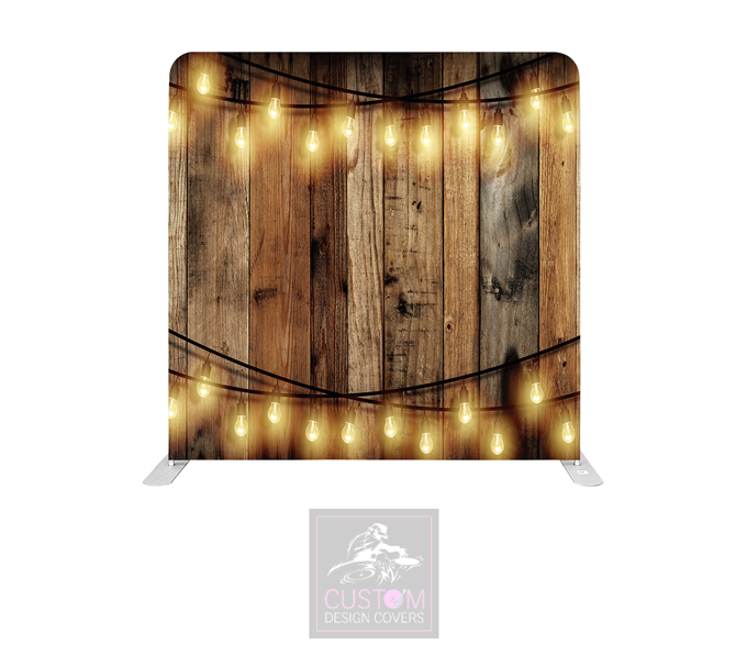 Festoon Lighting on Rustic Lycra Pillowcase Backdrop Cover
