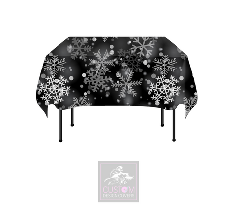 Snowflakes on Black Square Table Cover