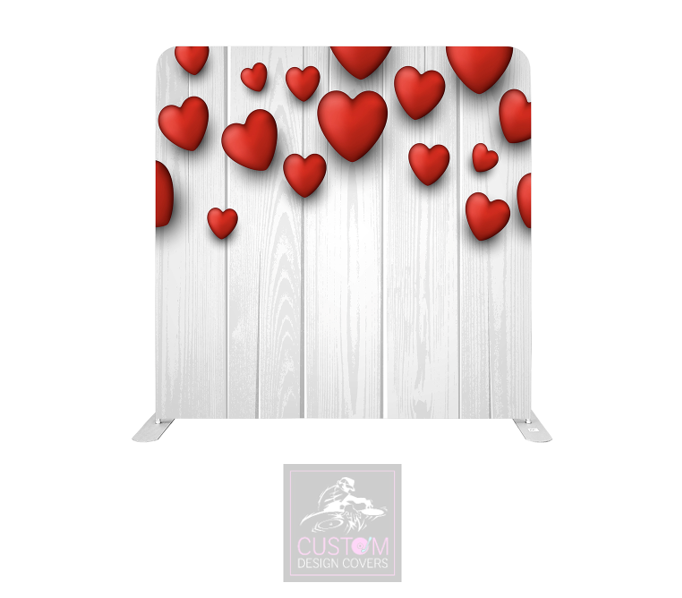 Red Hearts on Rustic Lycra Pillowcase Backdrop Cover (DOUBLE SIDED)