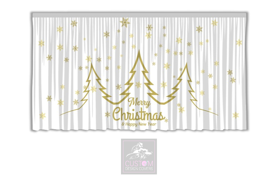 Gold on White Christmas Backdrop Curtain