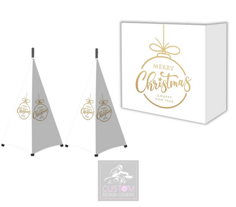 White Merry Christmas *Gold*  Lycra DJ Booth Cover (PACKAGE BUNDLE) 