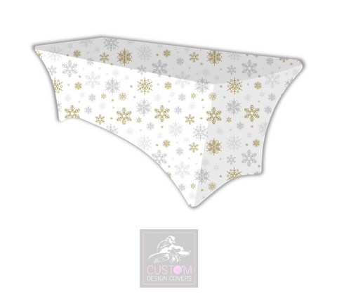 Christmas Grey Gold Snowflakes Lycra Table Cover 