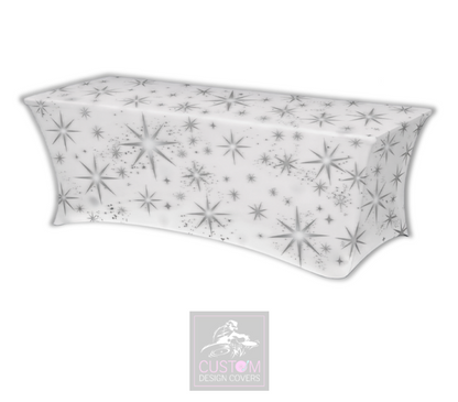 White Grey Stars Lycra Table Cover