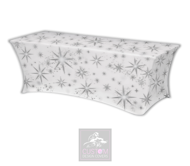 White Grey Stars Lycra Table Cover