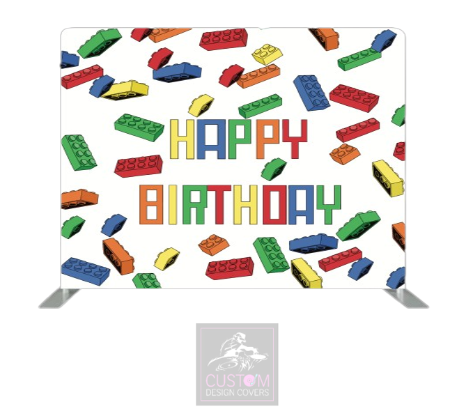 Happy Birthday Lego WHITE Lycra Pillowcase Backdrop Cover (DOUBLE SIDED)