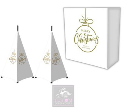 White Merry Christmas *Gold*  Lycra DJ Booth Cover (PACKAGE BUNDLE)