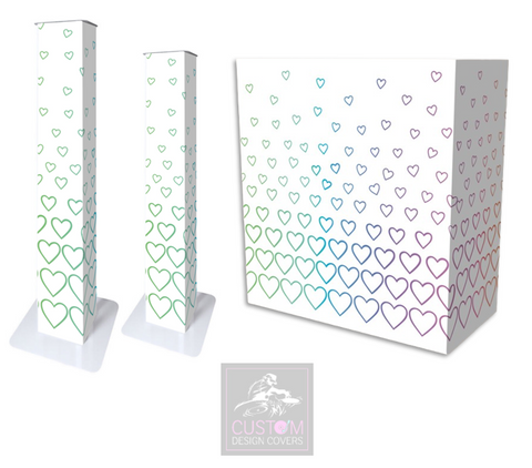 White Rainbow Hearts Lycra DJ Booth Cover (PACKAGE BUNDLES) - TRUSS 