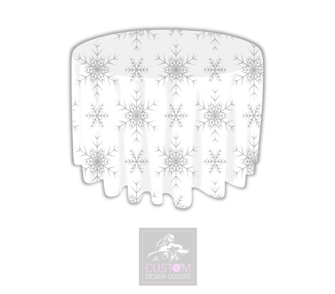 Grey Snowflakes on White Round Table Cover 