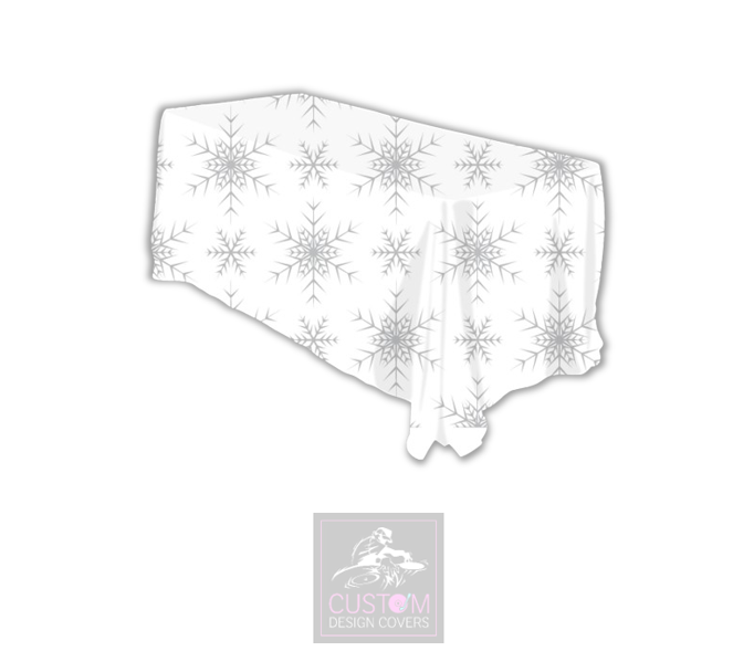 Grey Snowflakes on White Rectangle Table Cover 