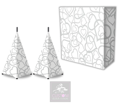 White Wedding Grey Hearts  Lycra DJ Booth Cover (PACKAGE BUNDLE) - COMBI