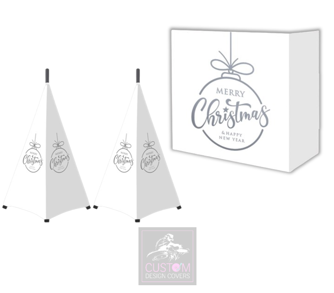 White Merry Christmas *Grey*  Lycra DJ Booth Cover (PACKAGE BUNDLE) 