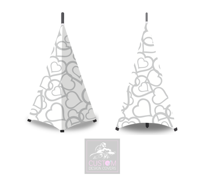 Two Sided  White Wedding Grey Hearts Lycra Stand Covers