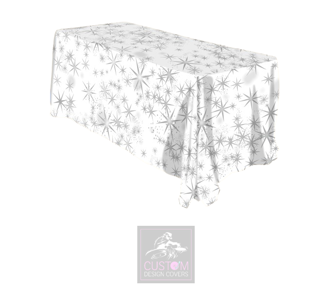 Grey Stars on White Rectangle Table Cover