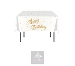 Happy Birthday Gold on White Square Table Cover