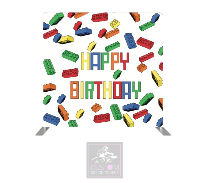 Happy Birthday Lego WHITE Lycra Pillowcase Backdrop Cover