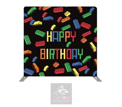 Happy Birthday Lego BLACK Lycra Pillowcase Backdrop Cover (DOUBLE SIDED)