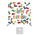 Happy Birthday Lego WHITE Lycra Backdrop Cover (DOUBLE SIDED)